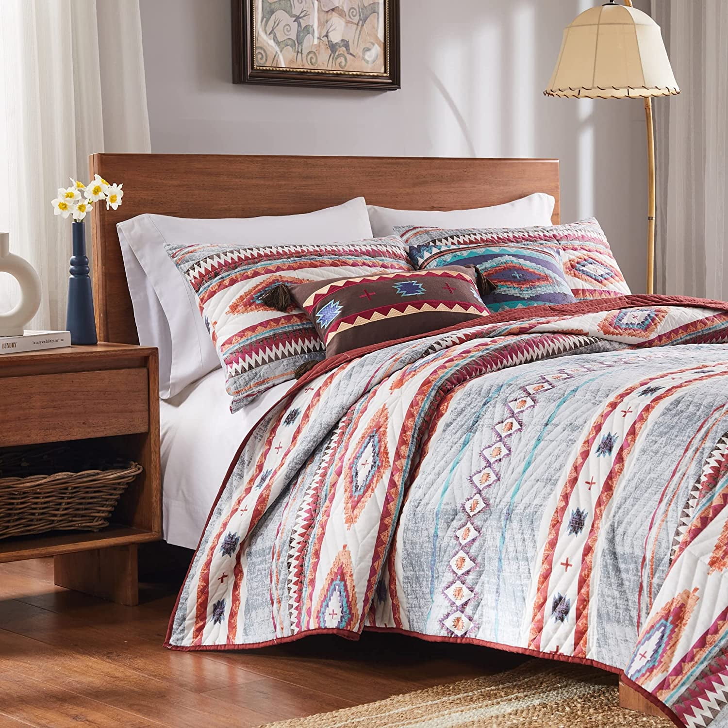 Greenland Home Fashions Kiva Southwestern Boho Quilt Set 3Piece King
