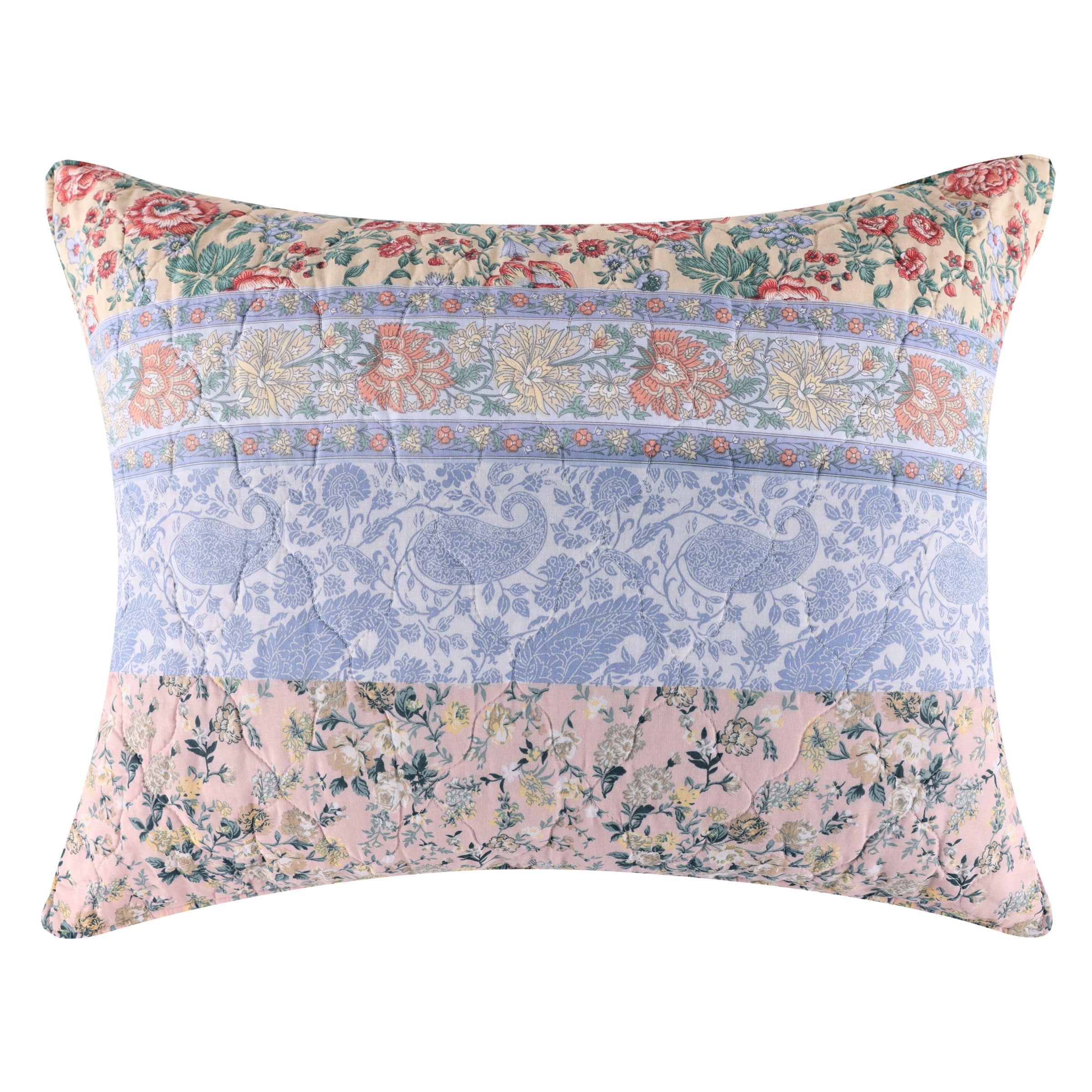 Greenland Home Fashions Kressida Multi-Floral Quilted Pillow Sham, King 20" x 36", Adult