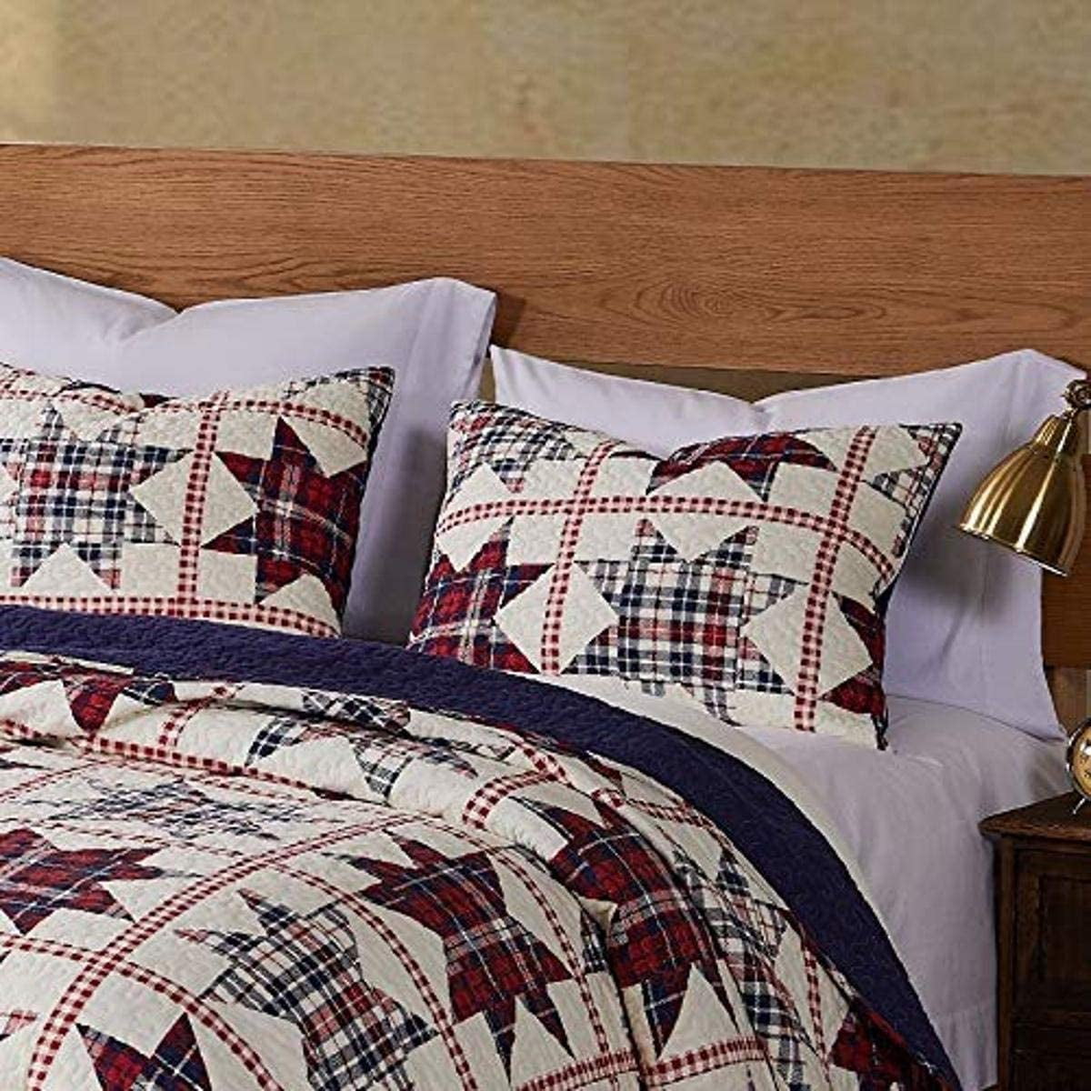 King Red and Blue Cotton Polyester Quilted Pillow Sham