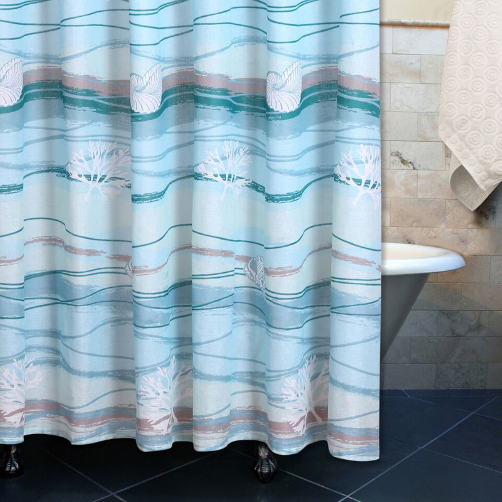 Maui Ocean Blue Polyester Beach Theme Shower Curtain 72" x 72"
