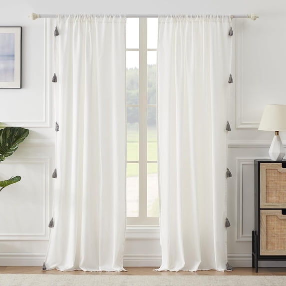 Greenland Home Fashions Monterrey Curtain Panels, Semi-Sheer, Light-Filtering, with Tassls, Gray, Set of 2