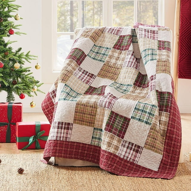 Greenland Home Fashions Oxford 100 Cotton Reversible Throw Quilt, Red