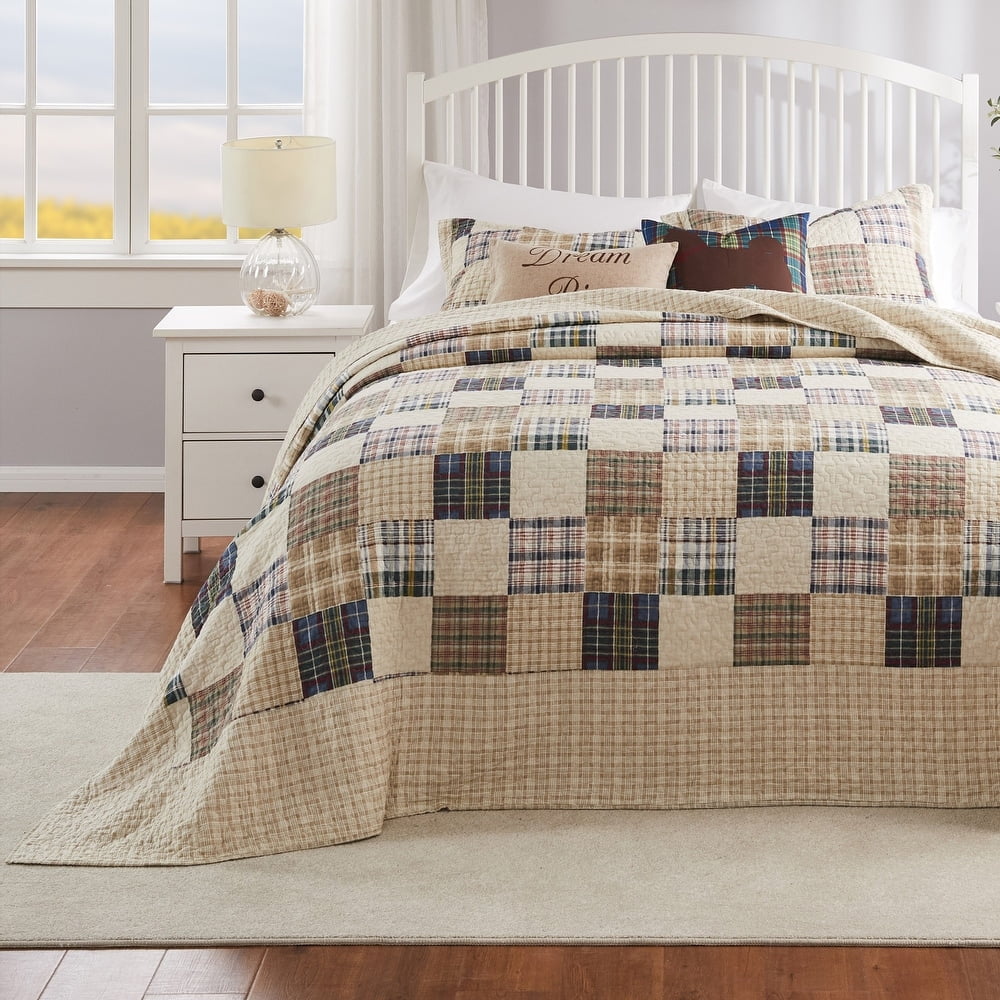 Oxford Taupe Cotton Reversible Queen Bedspread Set