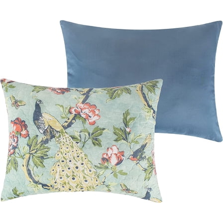 Greenland Home Fashions Pavona Enchanted Garden Botanical Quilted Pillow Sham, King-20x36