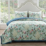 Greenland Home Fashions Pavona Vintage Peacock Garden Quilt Set 3-Piece King/Cal King