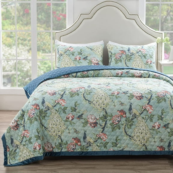 Greenland Home Fashions Pavona Vintage Peacock Garden Quilt Set 3-Piece King/Cal King