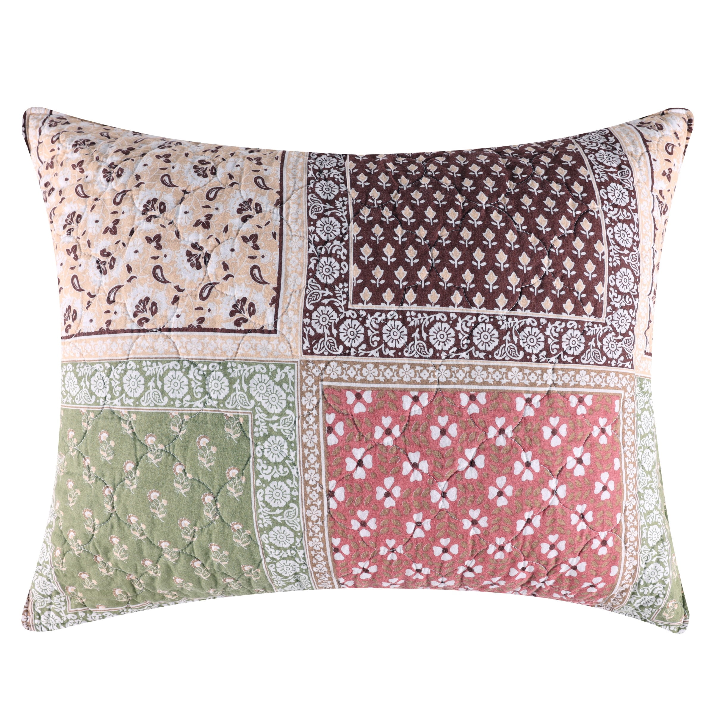 Greenland Home Fashions Priya Cotton-Rich Patchwork Print Boho Pillow Sham, King, for Teens and Adults