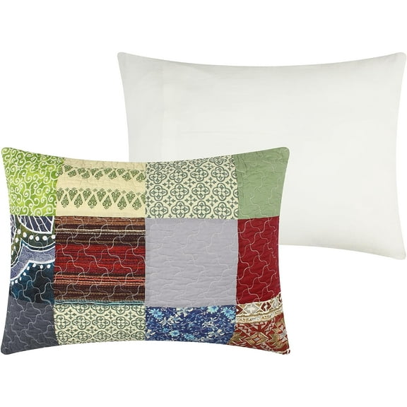 Greenland Home Fashions Renee Upcycle Remnant Fabric Authentic Patchwork Pillow Sham, Standard