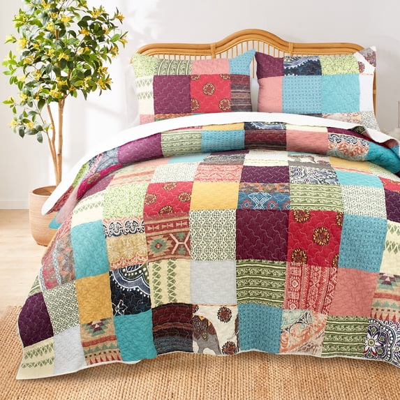 Greenland Home Fashions Renee Upcycle Remnant Fabric Authentic Patchwork Quilt Set, 2-Piece Twin/XL