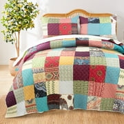 Greenland Home Fashions Renee Upcycle Remnant Fabric Authentic Patchwork Quilt Set, 3-Piece Full/Queen