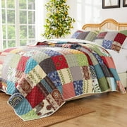 Greenland Home Fashions Renee Upcycle Remnant Fabric Authentic Patchwork Quilt Set, 3-Piece Full/Queen