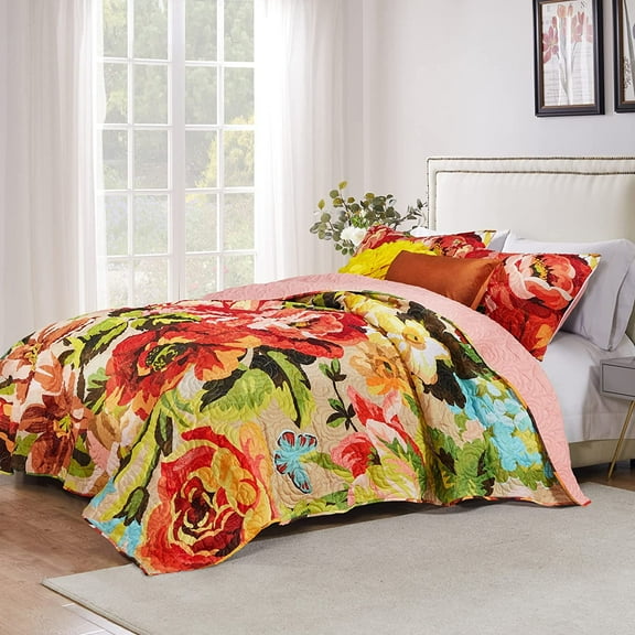 Greenland Home Fashions Senna Floral Boho Quilt Set 3-Piece King/Cal King