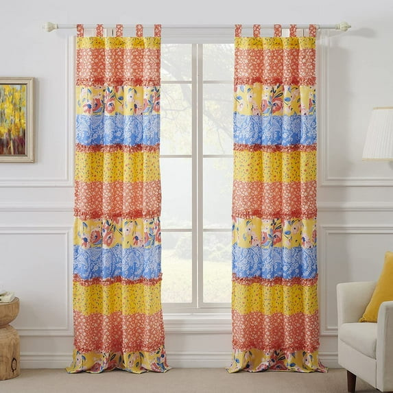 Greenland Home Fashions Skylar Calico and Paisley Ruffled Curtain Panels (Set of 2)