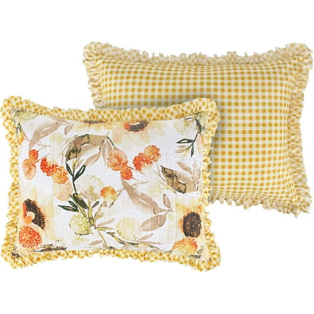 Greenland Home Fashions Somerset Ruffled Farmhouse Quilted Pillow Sham, Standard-20x26