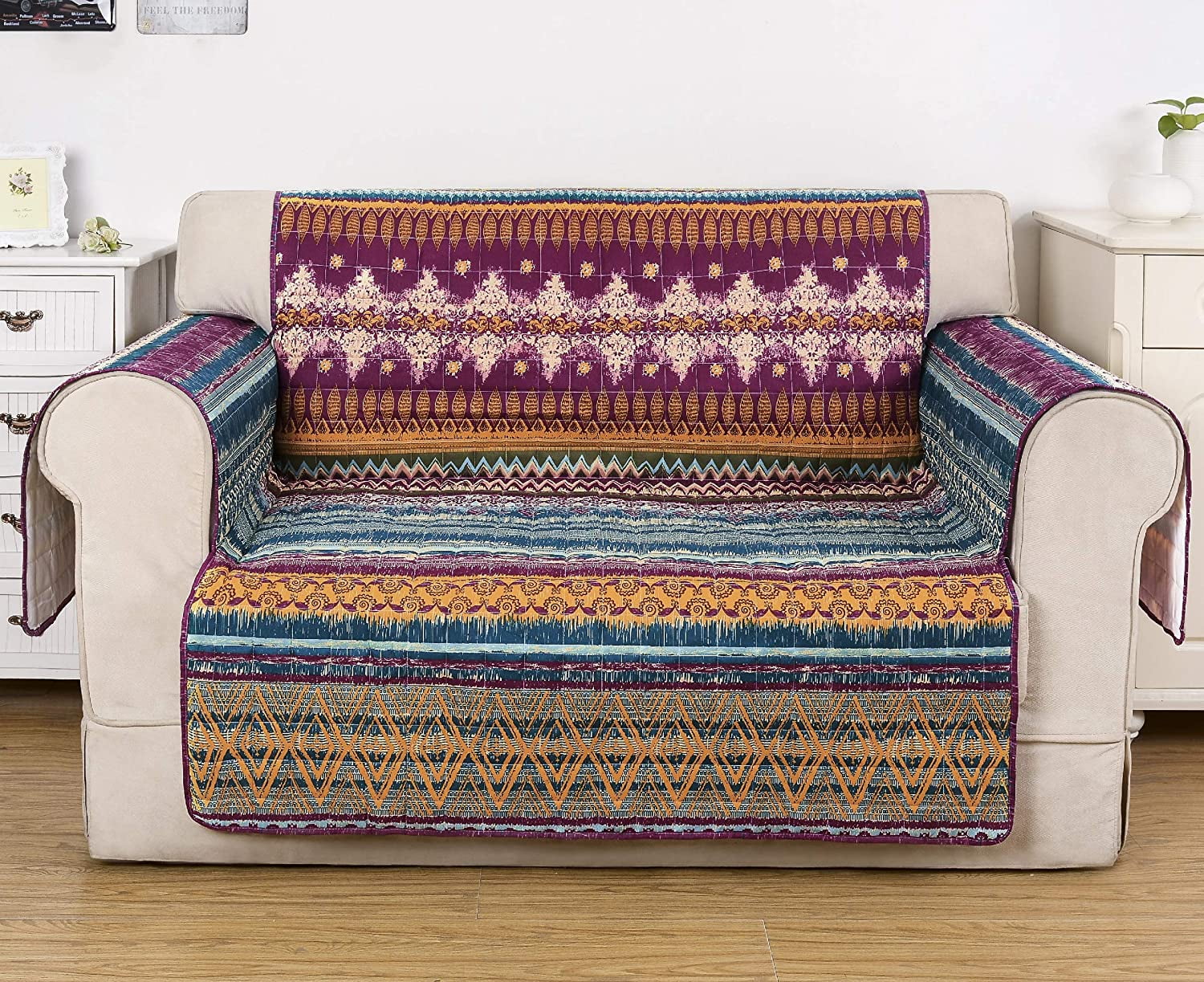 Purple and Gold Bohemian Polyester Loveseat Furniture Protector
