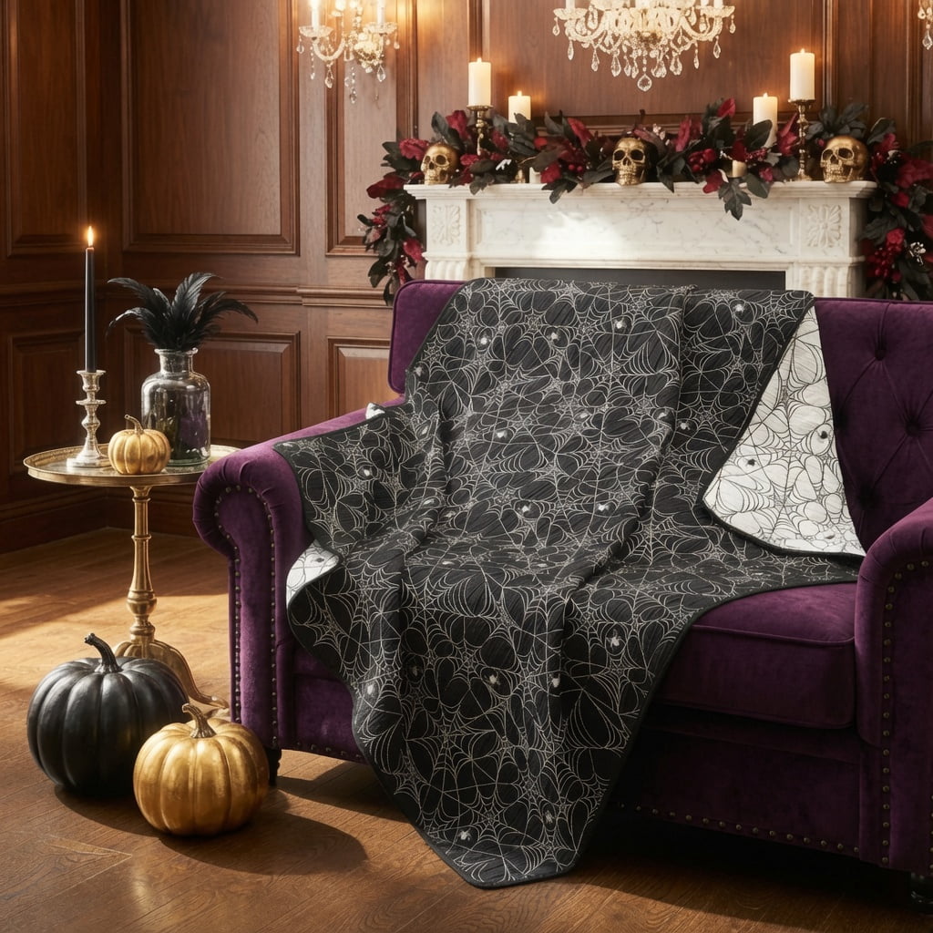 Greenland Home Fashions Spinderella Halloween Spider Web Jacquard Woven Throw Blanket, for All Ages