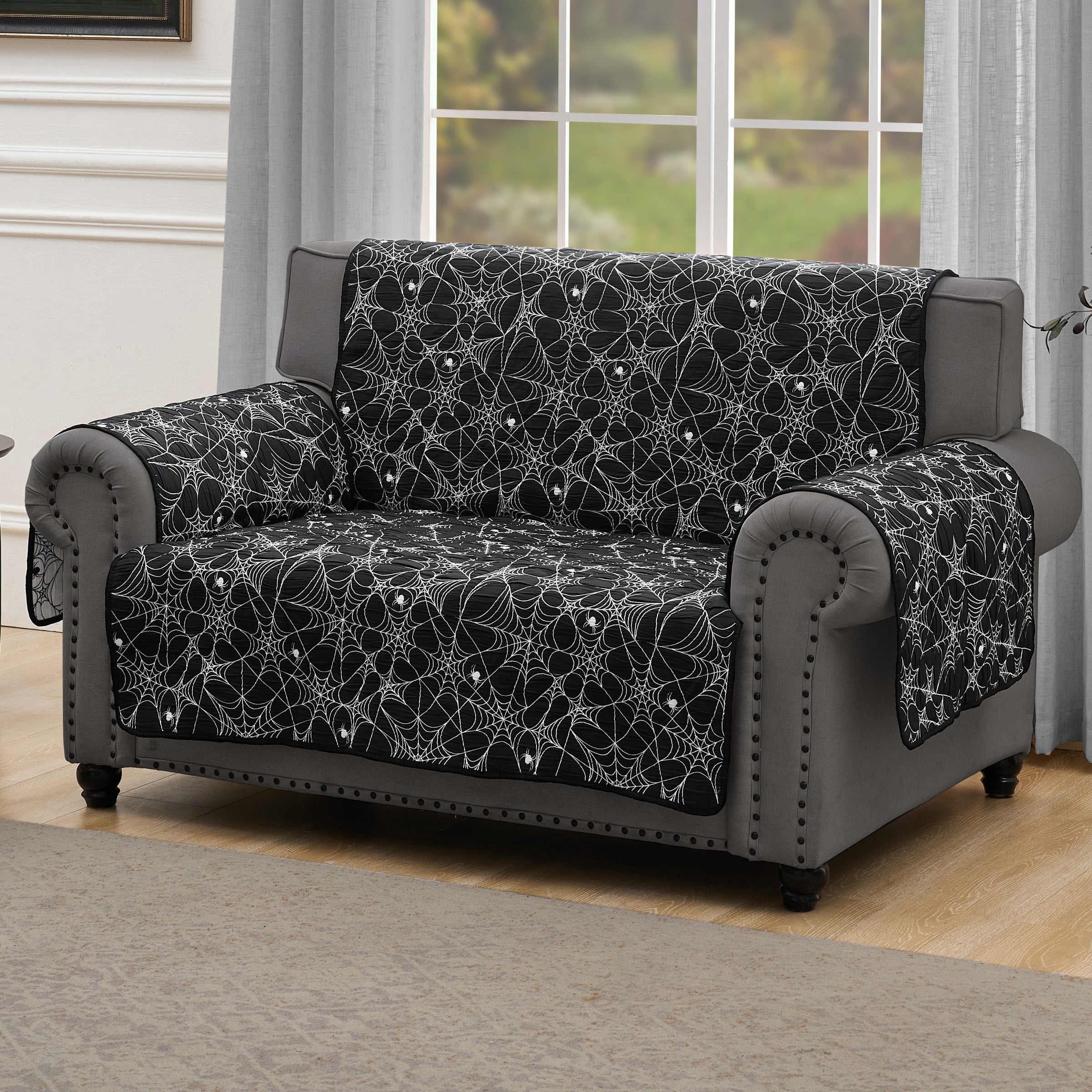 Greenland Home Fashions Spinderella Jacqard Woven Reversible Slipcover/Furniture Protector, Loveseat