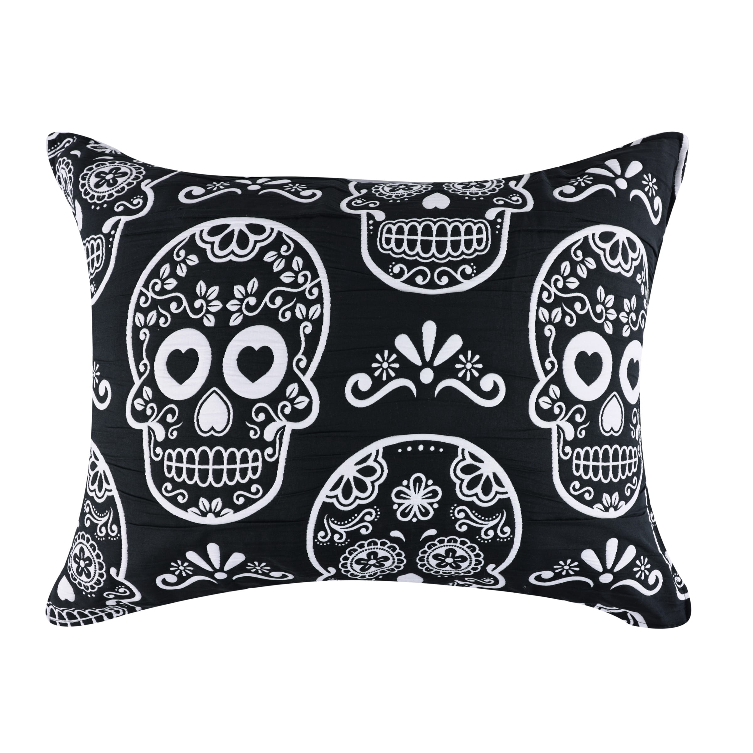 Greenland Home Fashions Sugar Skull Black and White Halloween Pillow Sham, Standard, for Teens and Adults
