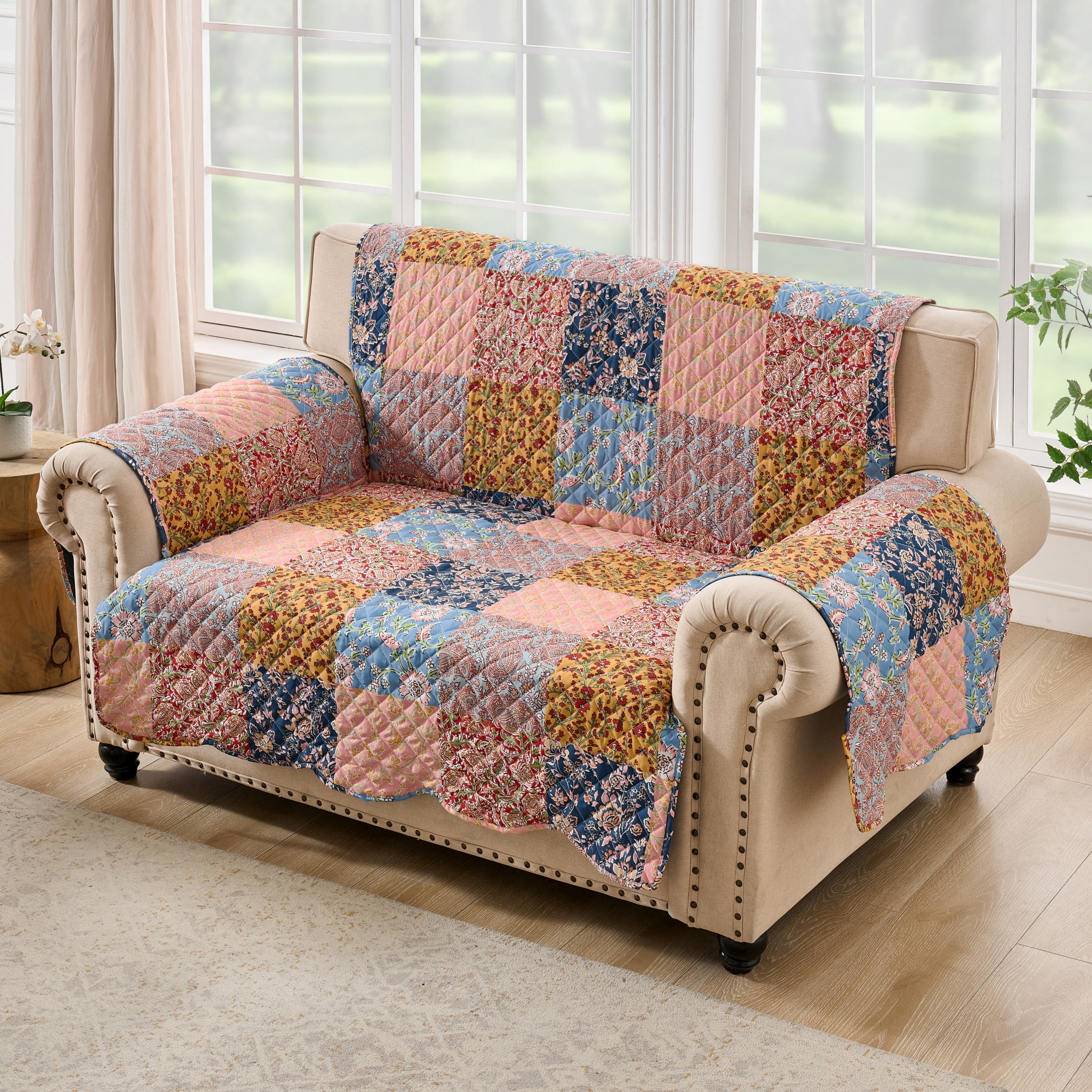 Greenland Home Fashions Tangier Boho Print Print Reversible Slipcover/Furniture Protector, Loveseat
