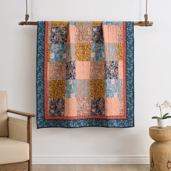 Greenland Home Fashions Tangier Cotton-Rich Floral Patchwork Print Quilted Throw Blanket, for All Ages
