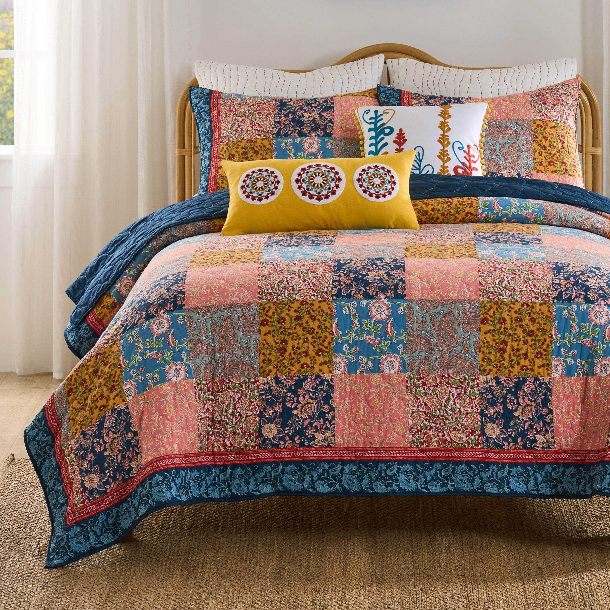 Greenland Home Fashions Tangier Cotton-Rich Lightweight Patchwork Print Quilt Set, 2-Piece Twin/XL, Teen/Adult