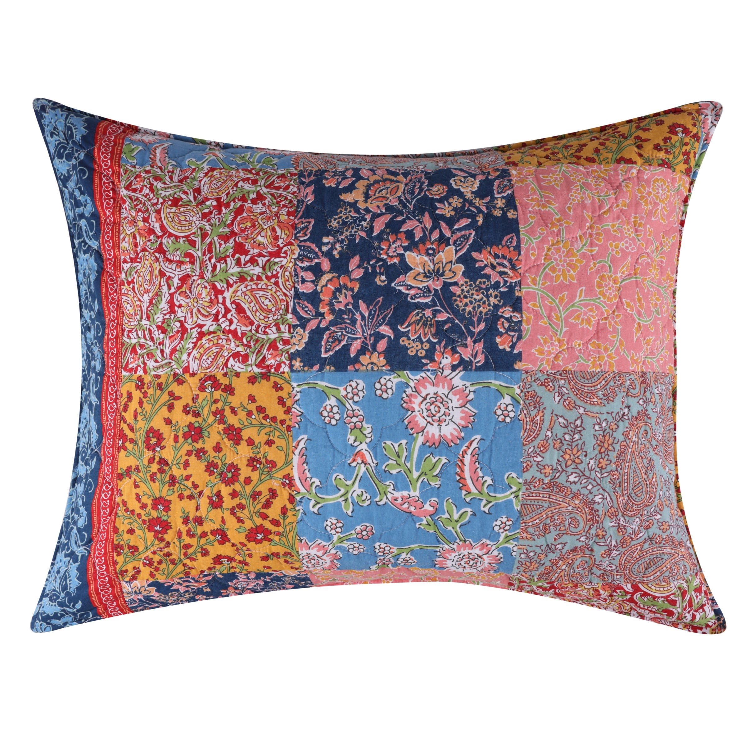Greenland Home Fashions Tangier Cotton-Rich Quilted Patchwork Print Pillow Sham, All Ages, King
