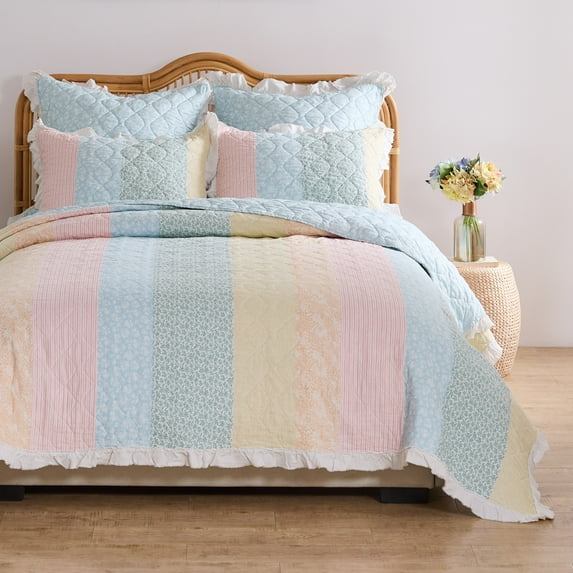 Greenland Home Fashions Tessie Shabby Chic Ruffled Quilt Set, 3-Piece Full/Queen, Pastel