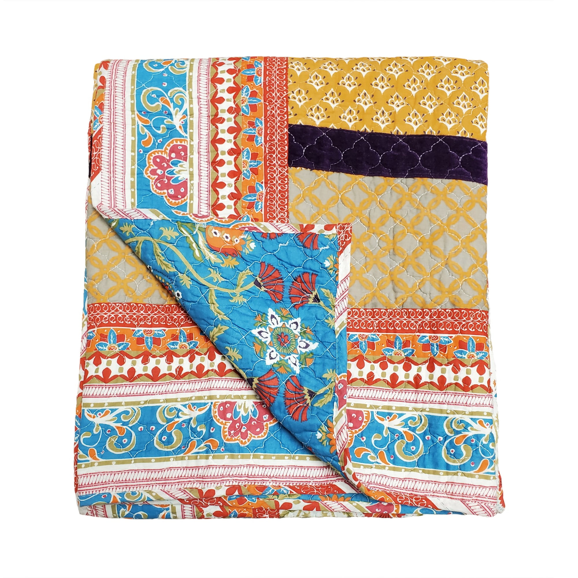 Greenland Home Fashions Thalia 100% Cotton Throw Blanket, Reversible, Velvet Embellished, 50 W x 60 L inches, Tango