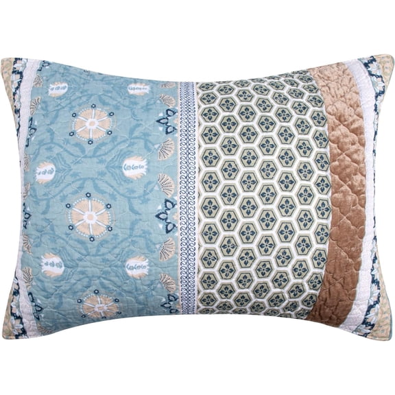 Greenland Home Fashions Thalia Cotton Quilted Pillow Sham, Velvet Embellished, Standard Size 20 W x 26 L inches, Blue