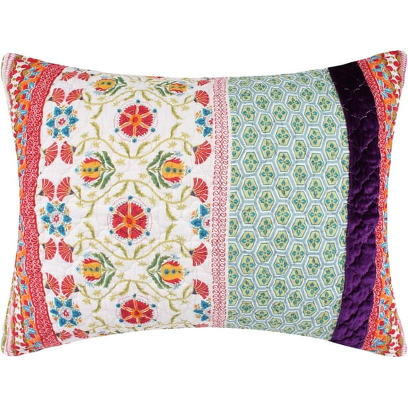 Greenland Home Fashions Thalia Cotton Quilted Pillow Sham, Velvet Embellished, Standard Size 20 W x 26 L inches, Tango