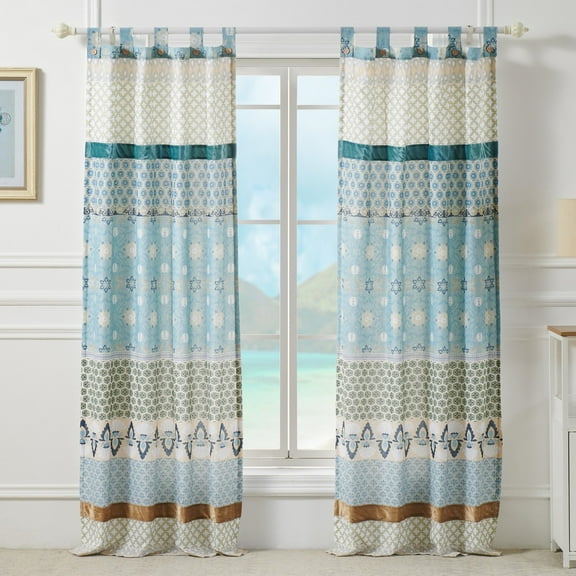 Greenland Home Fashions Thalia Stylized Florals and Geometric Prints Bohemian Ultimate Comfort Panel Pair Each Panel 42"x84" Blue