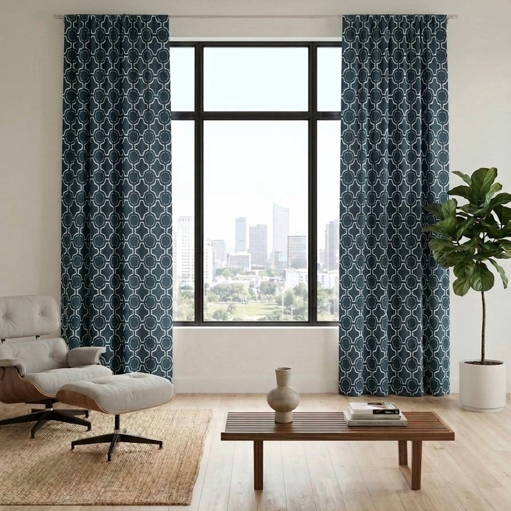 Greenland Home Fashions Theorum 100% Cotton Curtain Panels, Modern Style for Adults, Set of 2, 84-inch L, Teal