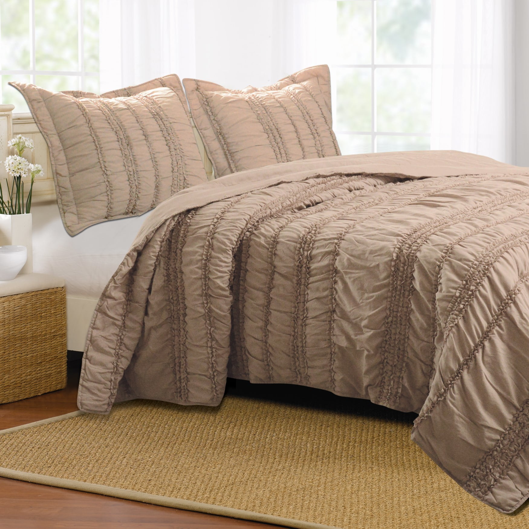 Taupe Microfiber Twin Reversible Quilt Set with Pillow Sham