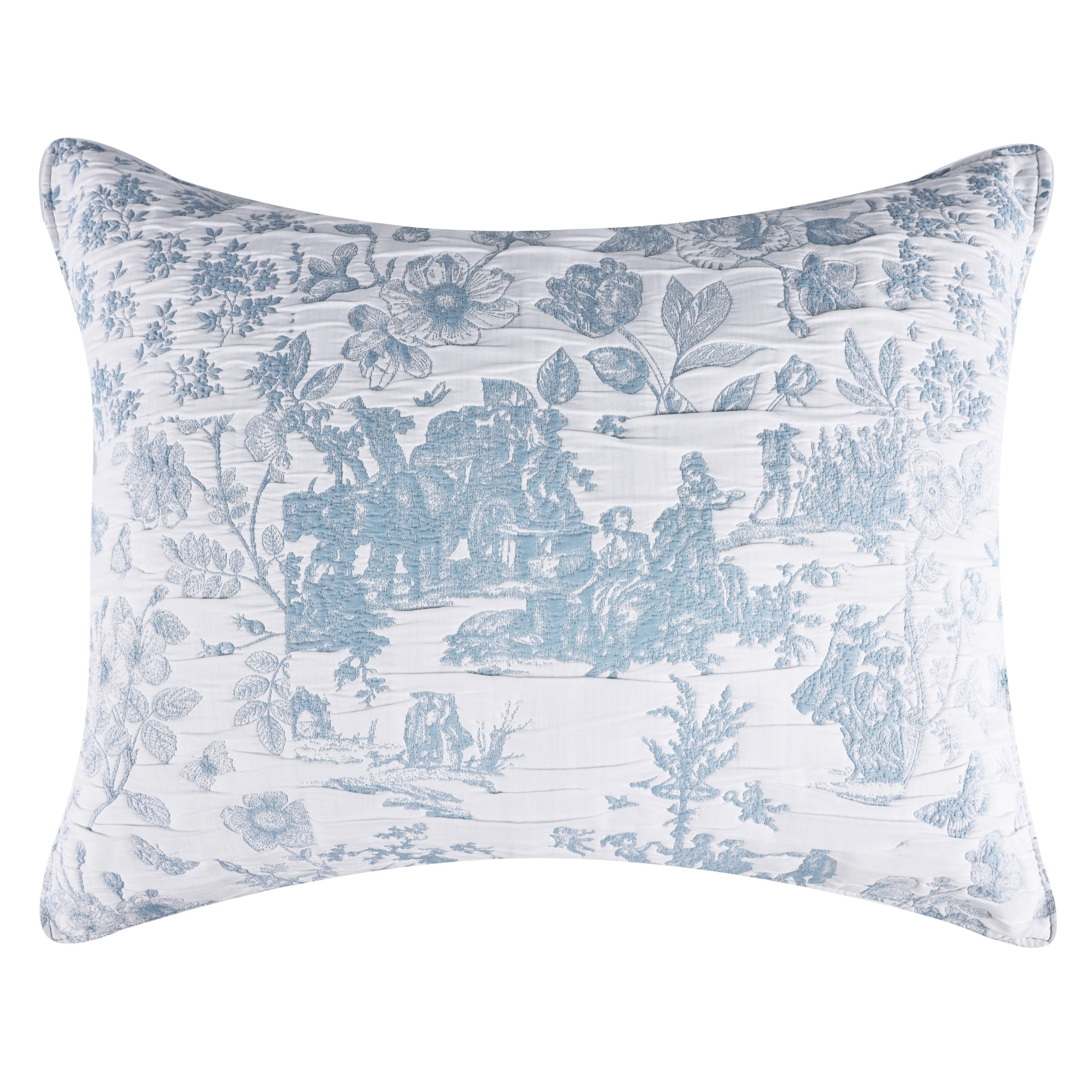 Greenland Home Fashions Patchwork Toile Blue Jacquard Woven Pillow Sham, Adult, Standard