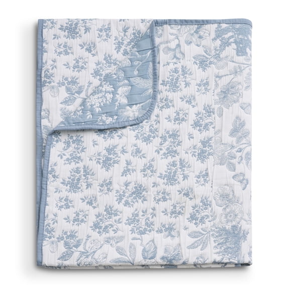 Greenland Home Fashions Patchwork Toile Blue Reversible Jacquard Woven Throw Blanket, Adult, 50x60 in.