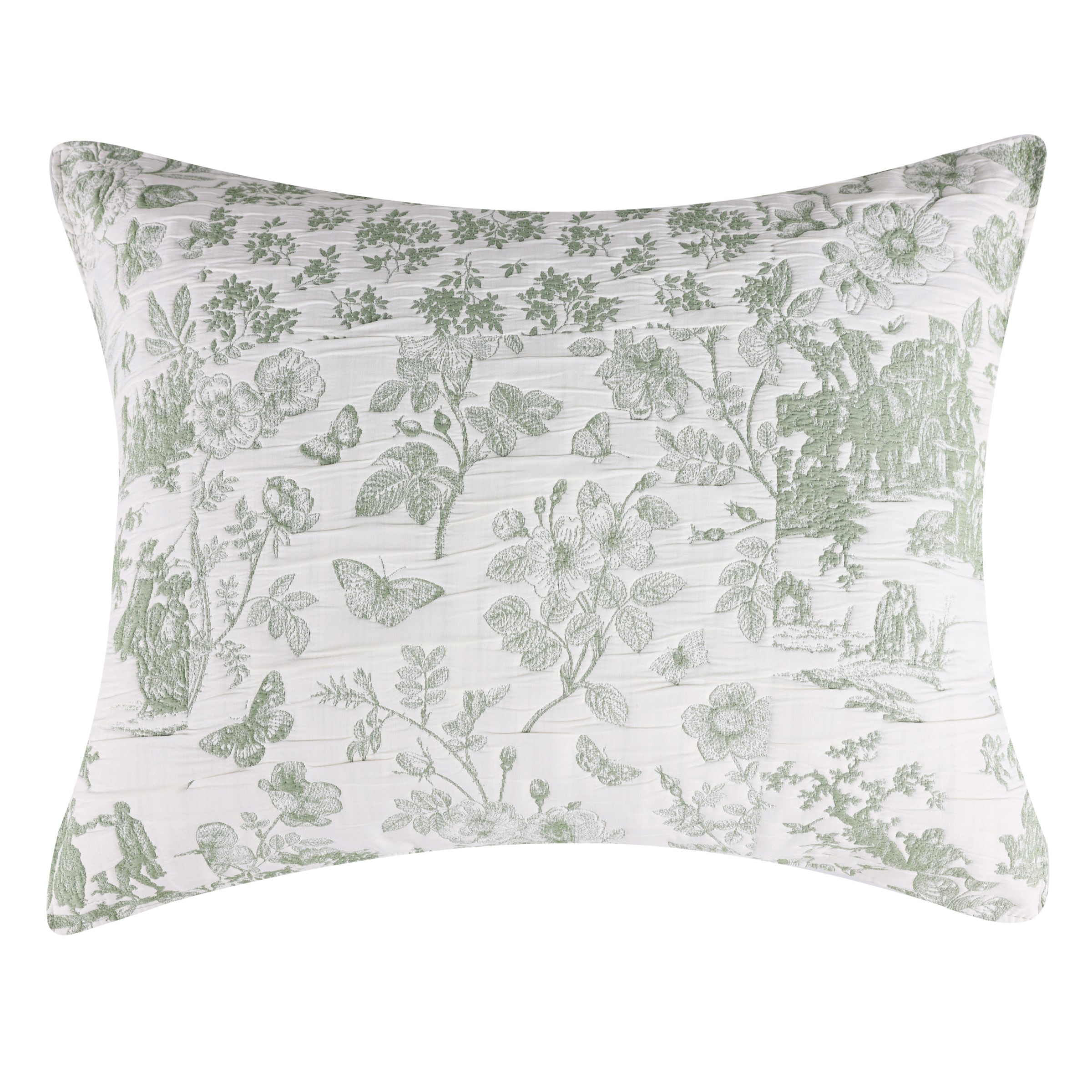 Greenland Home Fashions Patchwork Toile Sage Jacquard Woven Pillow Sham, Adult, Standard