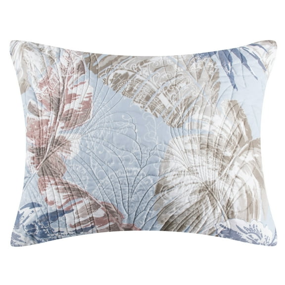 Greenland Home Fashions Tropics Coastal Paradise Quilted Pillow Sham, Standard/Queen, Mist