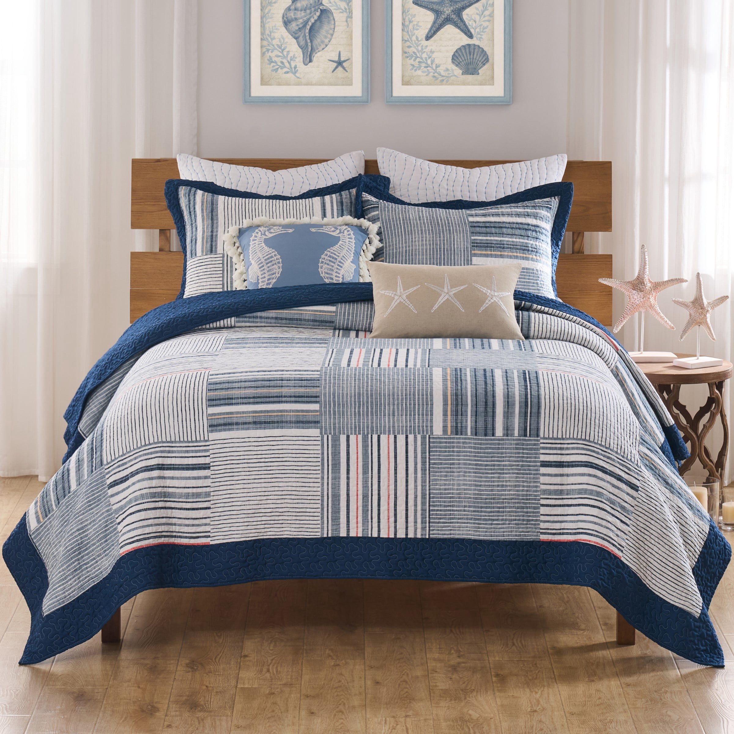 Greenland Home Fashions Voyage Cotton-Rich Lightweight Patchwork Print Quilt Set, 3-Piece King/Cal King, Teen/Adult