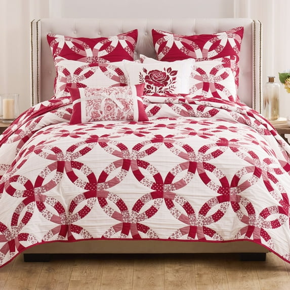 Greenland Home Fashions Wedding Ring Reversible Red Coverlet Set, Adult, 3-Piece Full/Queen