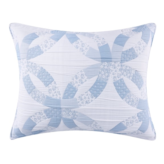 Greenland Home Fashions Wedding Ring Traditional Blue Pillow Sham, King