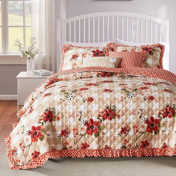 Greenland Home Fashions Wheatly Country Gingham Ruffle Quilt Set 2-Piece Twin/XL