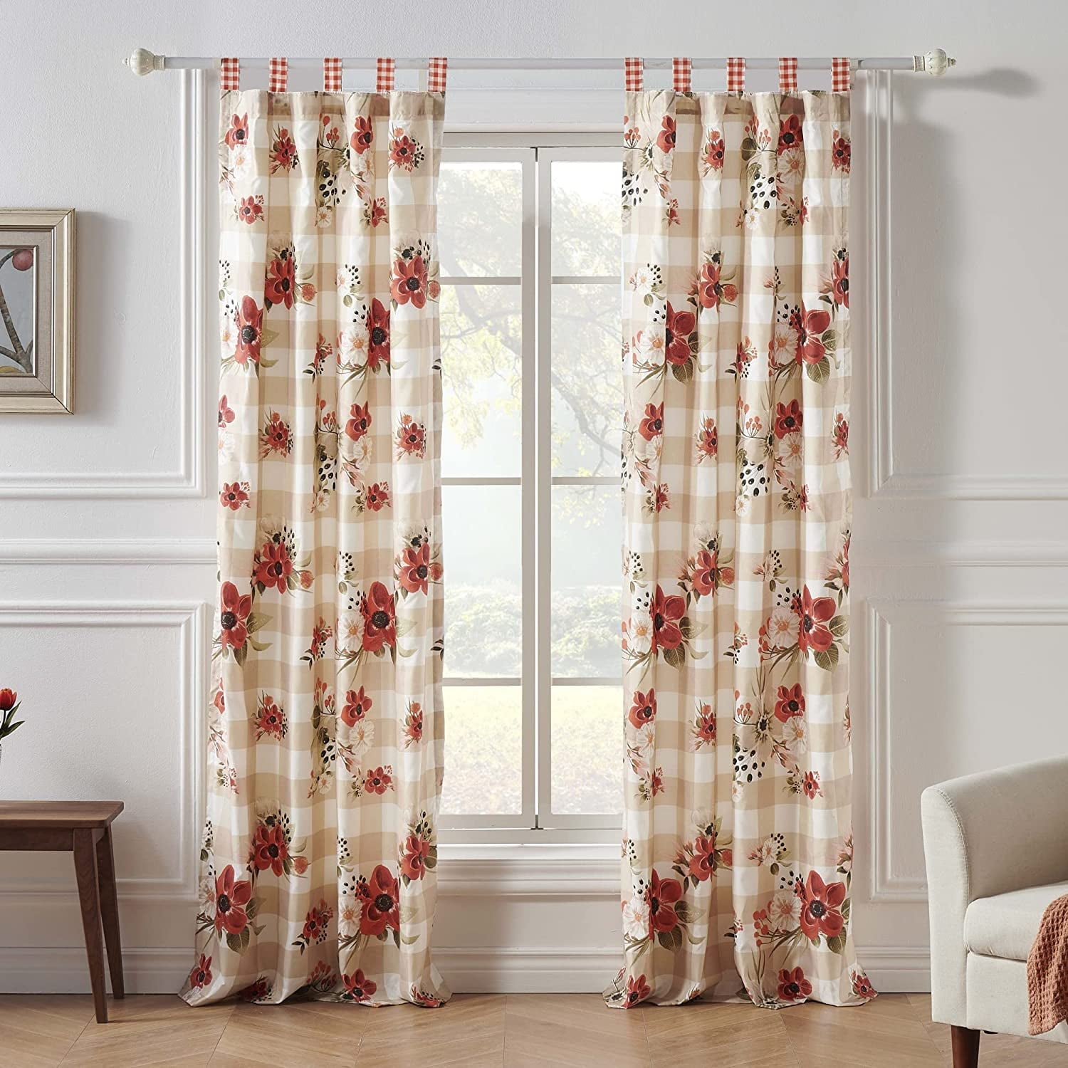 Red Tab Top Blackout Polyester Window Panel Pair