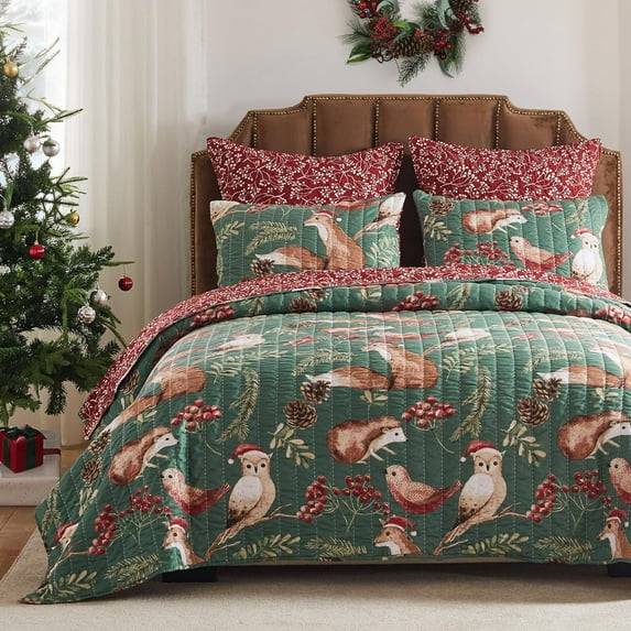 Greenland Home Fashions Willow Woodlands Reversible Quilt Set, Holiday, 2-Piece Twin/XL