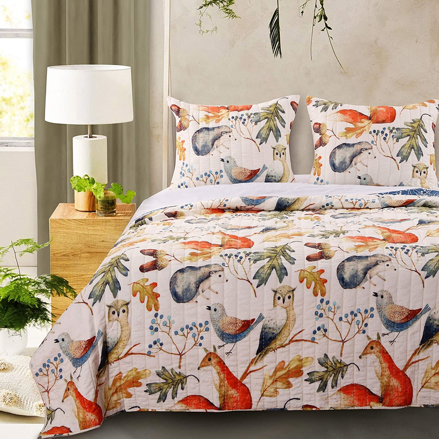 Greenland Home Fashions Willow Woodlands Reversible Quilt Set, Natural, 3-Piece King/Cal King