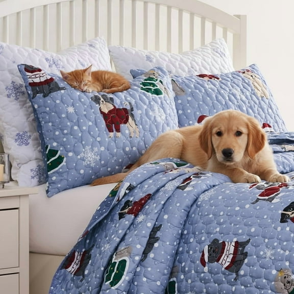 Greenland Home Fashions Winter Whiskers Holiday Dogs & Cats Pet Lovers' Quilt Set, 3-Piece Full/Queen