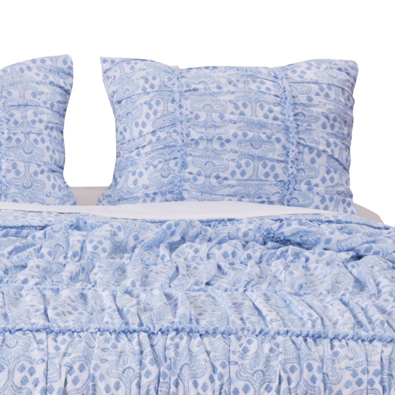 Helena Blue Cotton Polyester King Ruffle Pillow Sham