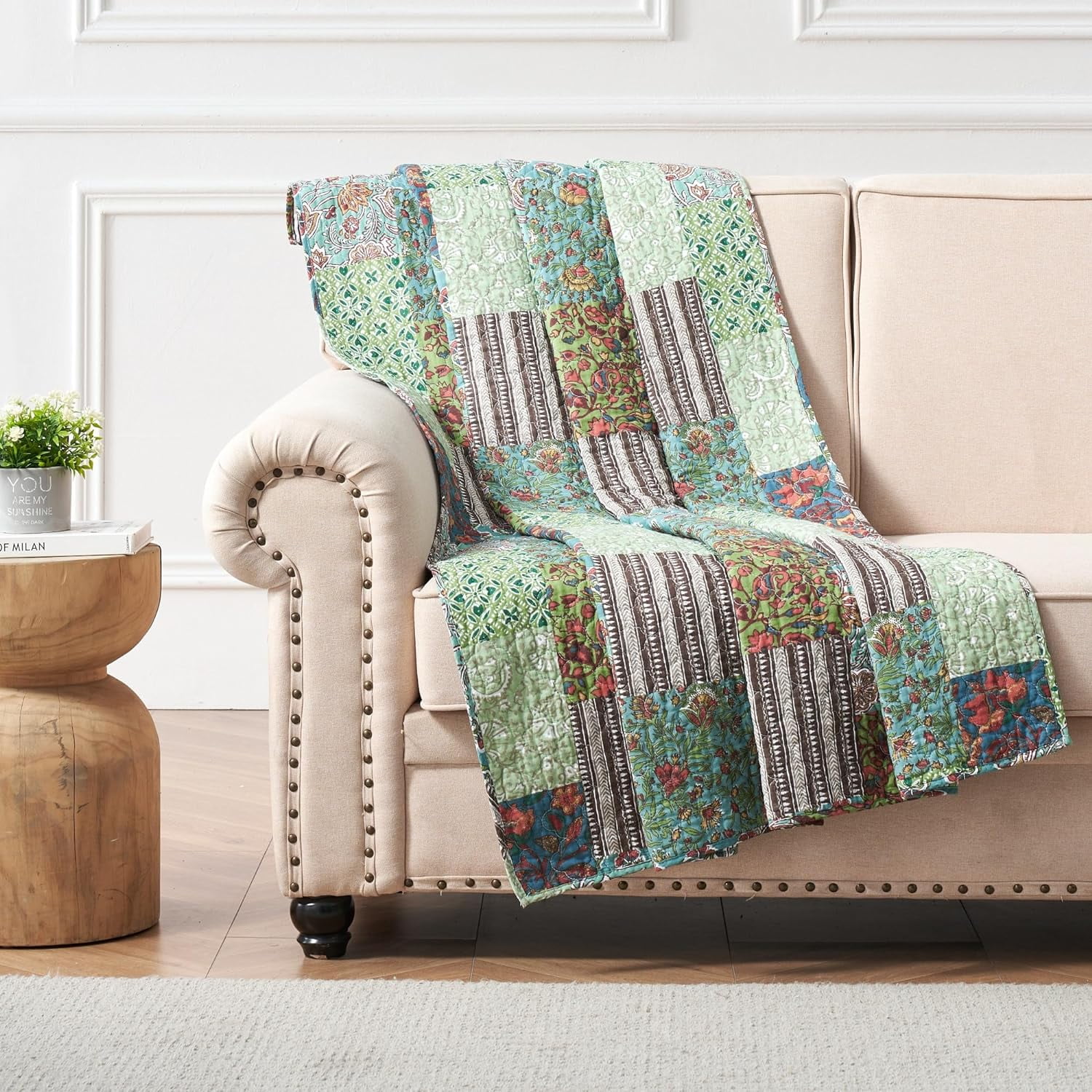 Greenland Home Fashions Jasmin Patchwork Printed Quilted Reversible Throw Blanket