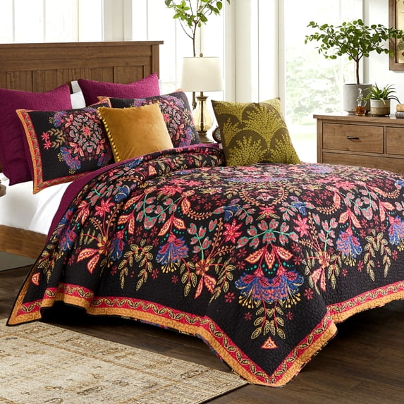 Greenland Home Jessa Cotton-Rich Vintage Boho Quilt Set, All Ages, 3-Piece Full/Queen