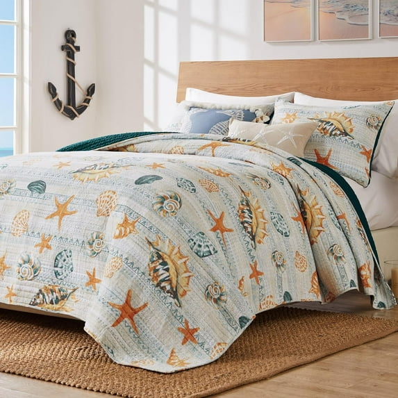 Greenland Home Kona Cotton-Rich Coastal Quilt Set, 3-Piece King/Cal King