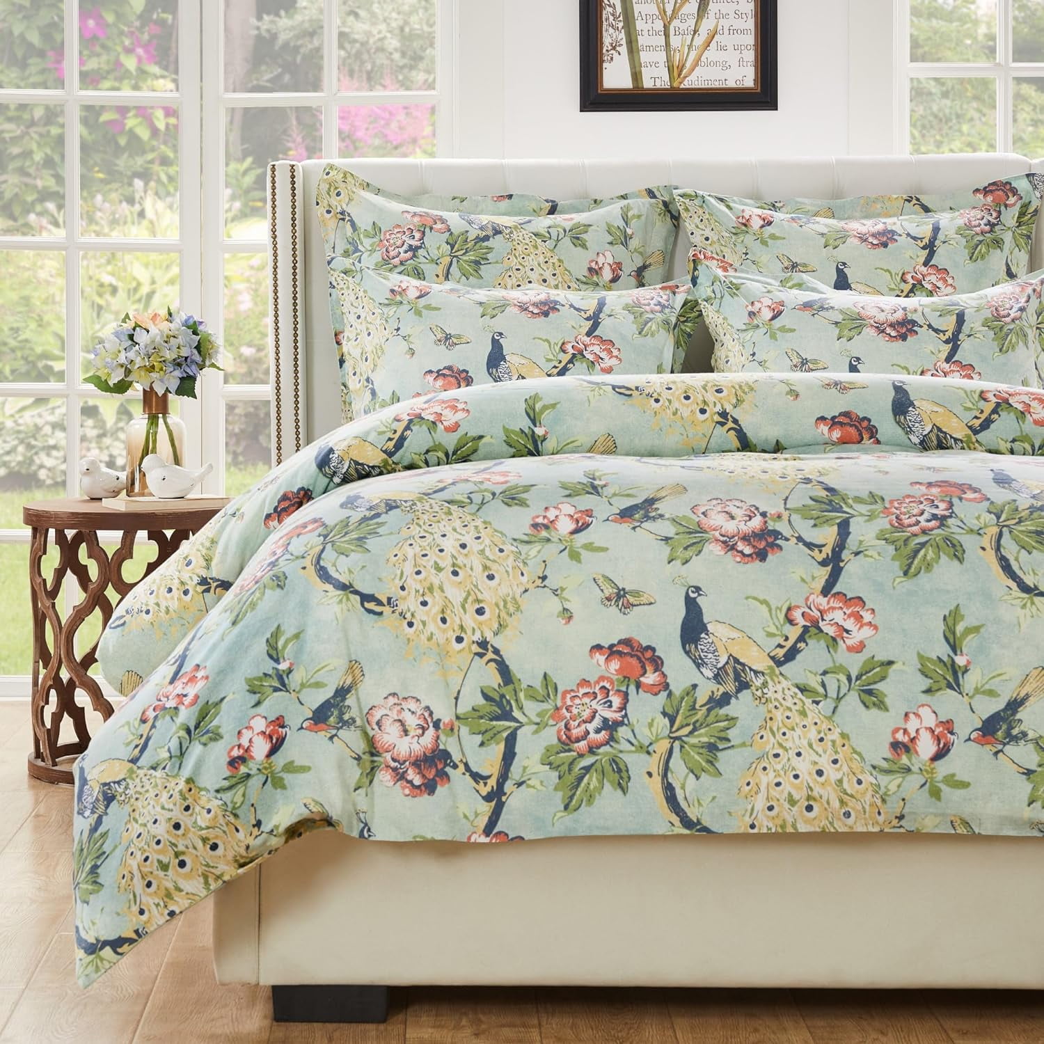 Jade Cotton Floral King Duvet Cover Set with Shams
